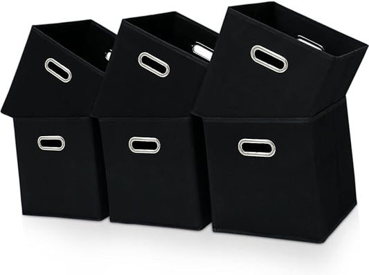 Black Fabric Cubby Storage Bins,13x13x13 Inches ,Cube Organizer Bin Foldable Storage Boxes with Dual Handles Fabric Organizer Box and collapsible Storage basket,Set of 6,Black