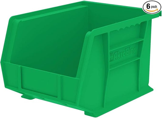 Akro-Mils 30239 AkroBins Plastic Storage Bins, Space-Saving Stackable Bins for Garage, Pantry, Craft Organization, 11-Inch x 8-Inch x 7-Inch, Green, 6-Pack