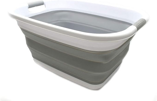 SAMMART 31L (8.1 gallon) Collapsible Plastic Laundry Basket-Foldable Pop Up Storage Container-Portable Washing Tub - Space Saving Hamper/Basket, Water capacity: 23L (6 gallon) (1, Grey)