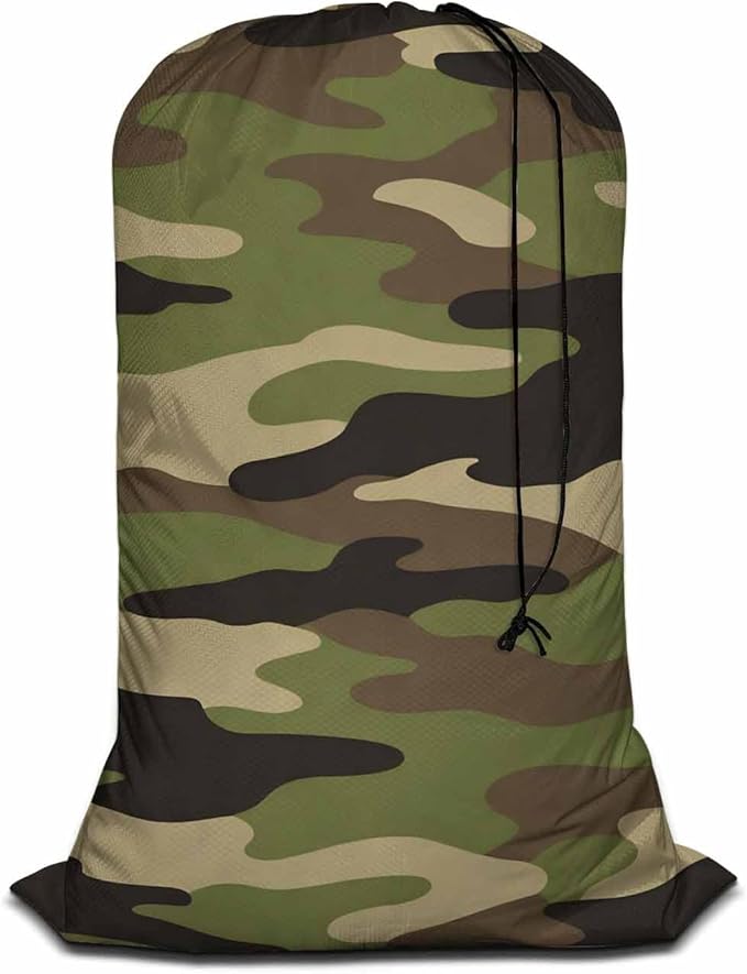 Swono Jungle Camouflage Sturdy Laundry Basket Hamper, Classic Army Green Solider Woodland Print Foldable Laundry Bag Clothing Organization for Bathroom, Bedroom, Home, Dorm, Travel