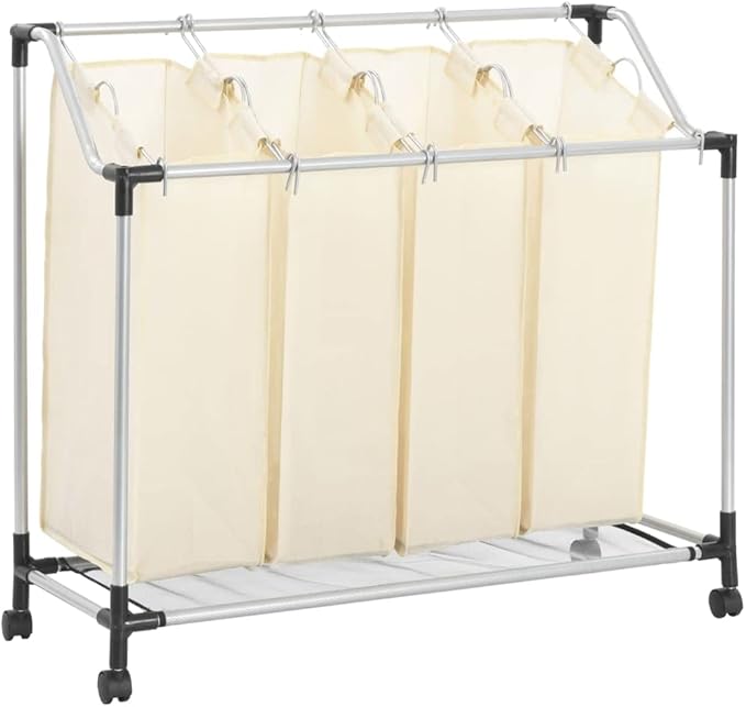 Convenient Laundry Sorter with 4 Bags Cream Steel, 20 kg Load Capacity for Easy Movement