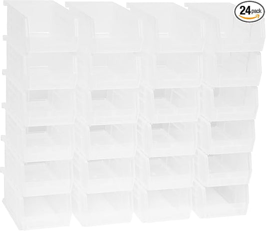 Akro-Mils 30220 AkroBins Plastic Storage Bins, Space-Saving Stackable Bins for Garage, Pantry, Craft Organization, 7" x 4" x 3", Clear, 24-Pack