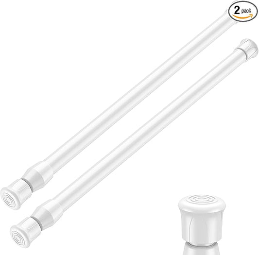 AIZESI 2PCS White Tension Rod 12 to 19 Inch, Mini Tension Rod DIY Curtain Rod Adjustable Short Spring Rods for Small Windows Kitchen
