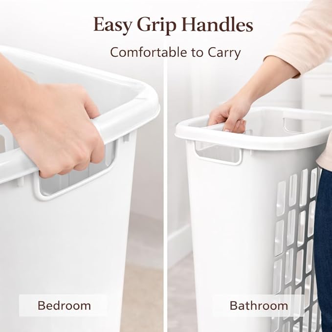 Rectangular Plastic Laundry Hamper, Slim Space-Saving Design for Narrow Areas, Open Top Clothes Basket for Laundry, Bathroom or Closet, White