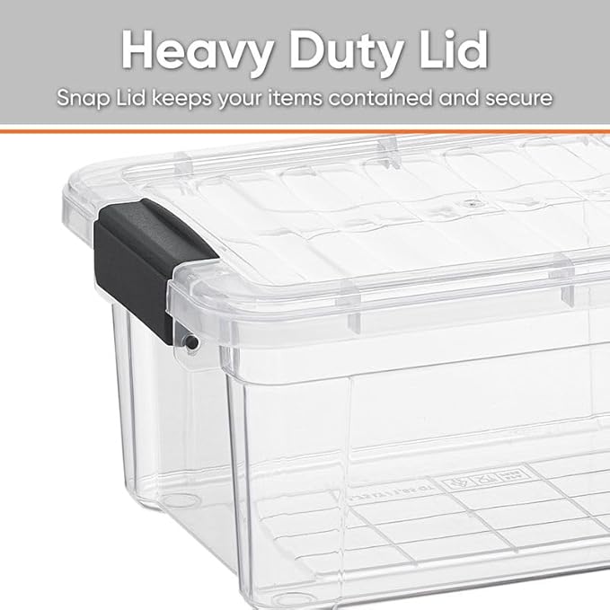 Superio Clear Storage Box with Lid, 3.4 Quart Plastic Container Bins for Organizing, Stackable Crates, BPA Free, Non Toxic, Odor Free, Organizers for Home, Office, School, and Dorm