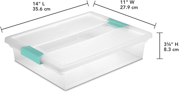 Sterilite Large Clip Box, Stackable Small Storage Bin with Latching Lid, Plastic Container to Organize Paper, Office, Clear Base and Lid, 18-Pack