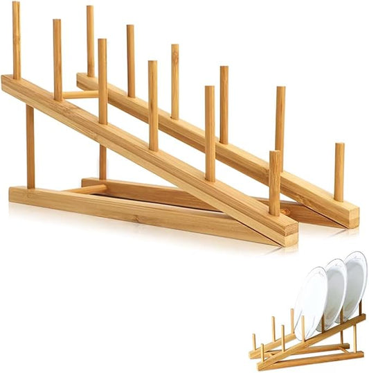 Bamboo Dish Drying Rack Wooden Plate Rack Kitchen Pot Lid Holder Cabinet Organizer for Dish Plate Cup Pot Lid Bowl Cutting Board