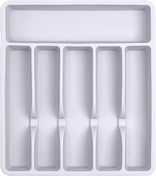 Pantrymade Silicone Silverware Drawer Organizer – Non-Slip Utensil Holder for Kitchen Drawers | Cutlery Tray for Forks, Knives, Spoons & More | Durable, BPA-Free, Easy to Clean – White