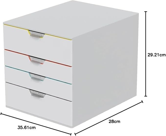 Durable VARICOLOR 4 Drawer Unit - White Desktop Drawer Set with 4 Color Coded Draws - Letter Size Files - Perfect for Storing Documents and Paper Work