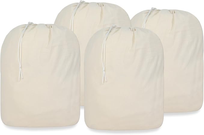 PurpleEssences Laundry Bag Durable Clothes Drawstring Bag Machine Washable Travel Laundry Organizer for Dorm, College, Hamper - Set of 4, 28 x 32 Inch, Laundry Liner Bag - Natural
