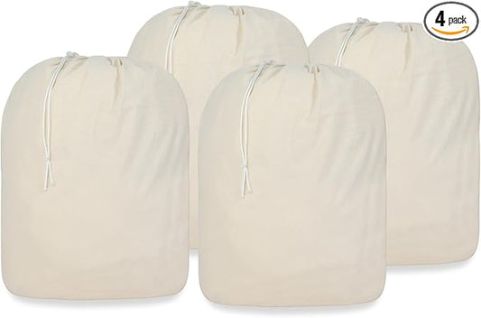 PurpleEssences Laundry Bag Durable Clothes Drawstring Bag Machine Washable Travel Laundry Organizer for Dorm, College, Hamper - Set of 4, 28 x 32 Inch, Laundry Liner Bag - Natural