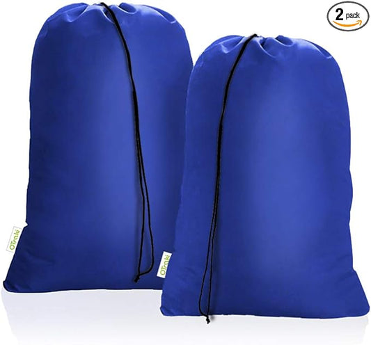 OTraki 28x45 inch Extra Large Laundry Bag 2 Pack Drawstring Laundry Hamper Bag Heavy Duty Dirty Clothes Bag Washable Organizer Storage for Camp Drying Do Not Exceed 176℉ Blue