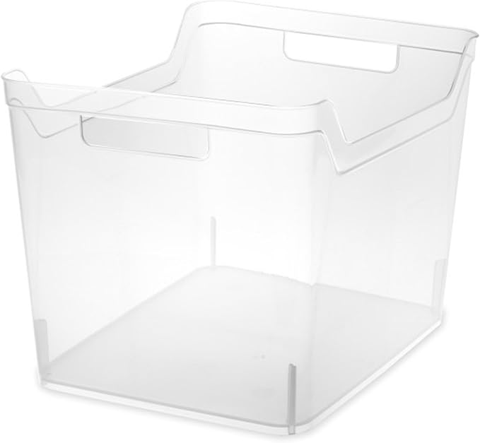 Sterilite Wide Shelf Bin Organizing Plastic Container, Home Kitchen or Office Storage Tote, Open Top Basket with Handles, 18 Pack, Clear
