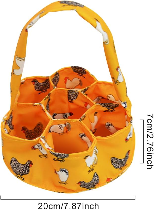 Egg Collecting Basket, Canvas Egg Holder Eggs Gathering Bags with 7 Pouches, Chicken Farmhouse Housewife Hen Duck Goose Garden Transporting Storage (Orange)