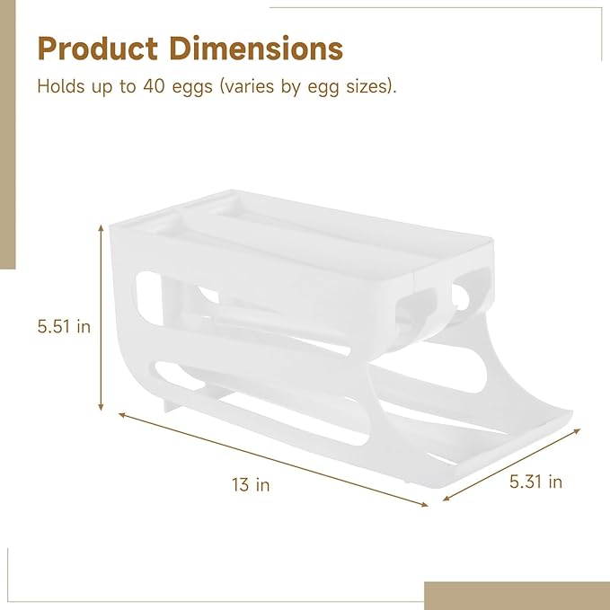 Egg Holder for Fridge, Automatic Rolling Egg Dispenser, Tilted Egg Storage Rack, 3-Tier Auto-Rolling Slope Egg Organizer, Holds about 40 Eggs, Space-saving Egg Storage for Refrigerator, Countertop