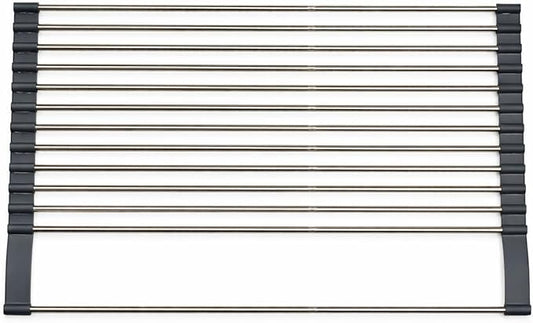Roll Up Dish Drying Rack Over the Sink, Expandable Stainless Steel Foldable Kichen Sink Drainer, Heat Resistant Space Saving Design