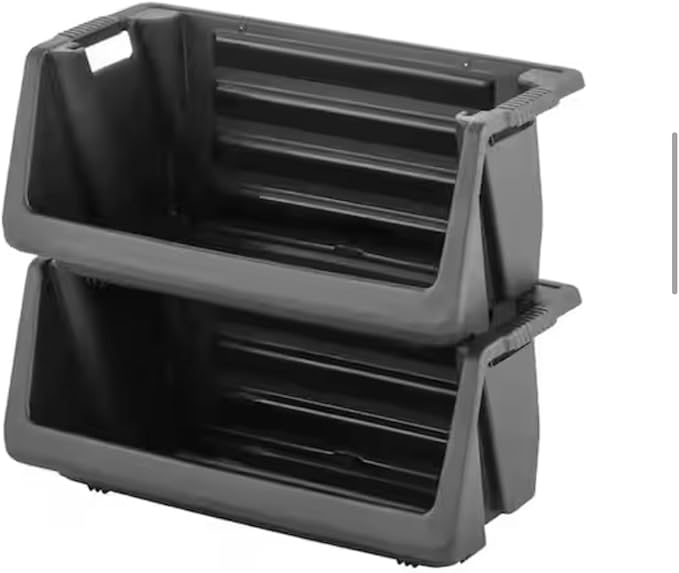 55 Gallon Stackable Storage Bin, Black, Heavy Duty, Space Saving, Multipurpose