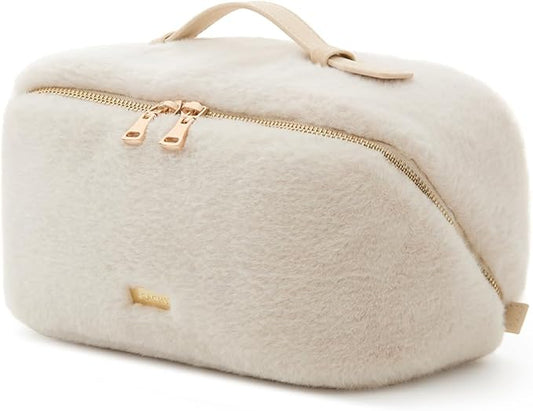 EACHY Travel Makeup Bag, Large Capacity Cosmetic Bag for Women, Waterproof PU Leather, Flat Open Portable Toiletry Bag for Skincare, Brushes & Travel Essentials