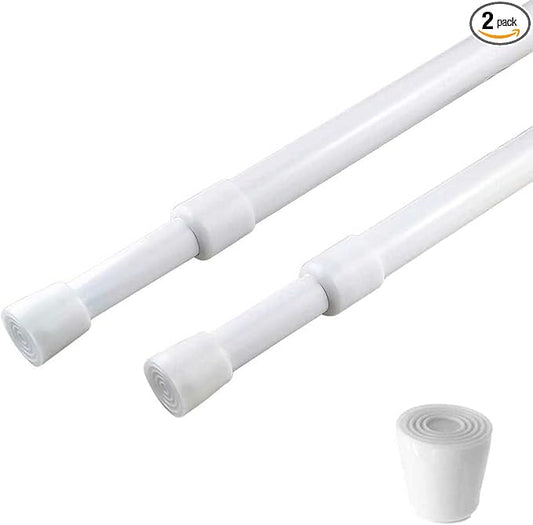 2 Pack Spring Tension Curtain Rod Adjustable 28-43 Inches，5/8" Diameter， White，Small Short Expandable Spring Loaded Curtain Tension Rods For Window, Bathroom, Cupboards,Kitchen