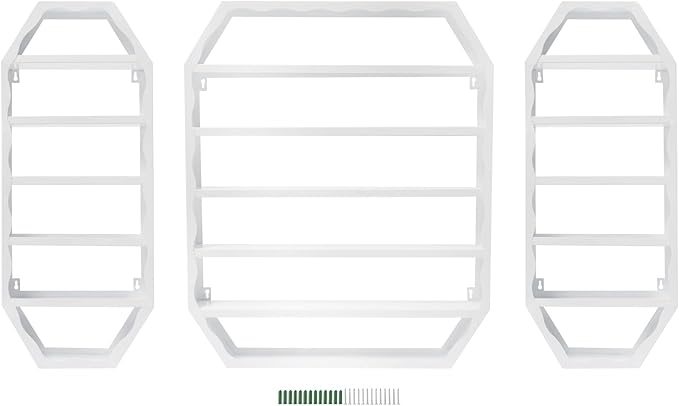 Wall-Mounted Nail Polish Storage Racks, 3PCS Multi-Tiers Metal Cosmetic Display Rack Lipstick Perfume Display Rack with 1 Middle Rack & 2 Side Racks for Spa Nail Salon Shop (White)