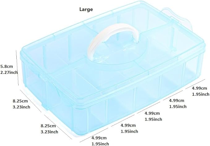 Kamay's 3-Tier Transparent Stackable Adjustable Compartment Slot Plastic Craft Storage Box Organizer Snap-Lock Tray Container 3 Sizes 4 Candy Colors Available (Large 30 Compartment, Blue)