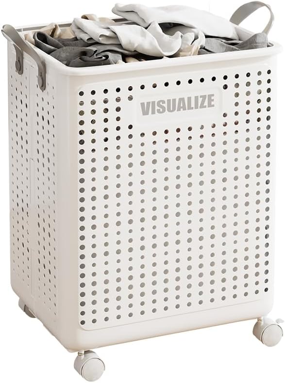 BOHOIDEE Large Foldable Laundry Hamper with Wheels and Handle, Collapsible Rolling Laundry Basket, Versatile Portable Storage Basket for Laundry/Bathroom