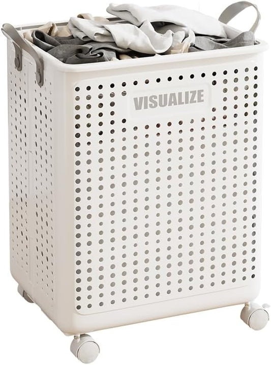 BOHOIDEE Large Foldable Laundry Hamper with Wheels and Handle, Collapsible Rolling Laundry Basket, Versatile Portable Storage Basket for Laundry/Bathroom