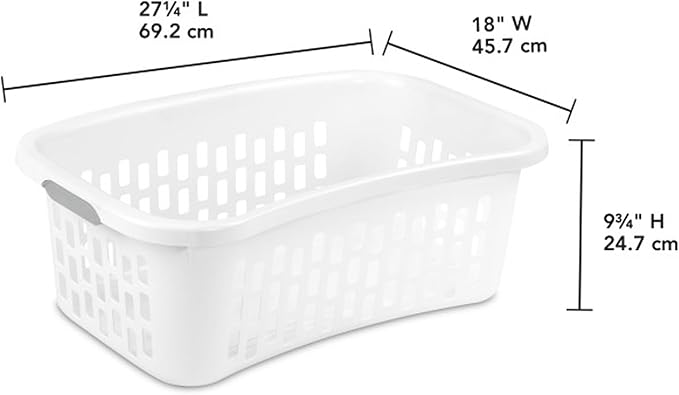 Sterilite 12 Pack HipHold Laundry Basket, Plastic Rectangle Clothes Hamper with Comfort Grip Handles & Reinforced Rim, 1.5 Bushel Capacity, White