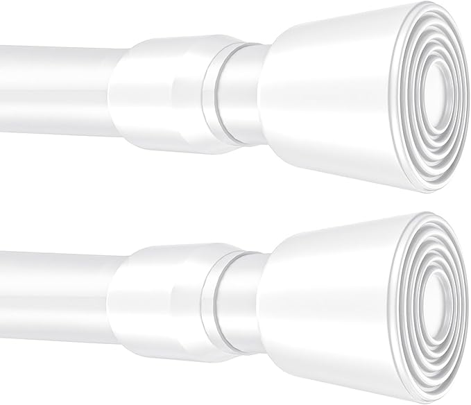 2 Pack White Tension Rods, 41"-75" Adjustable Shower Curtain Rods, Heavy Duty No Drilling Rod, 11lbs Max Load, 1.2" End Cap, 19/22mm Tube, Metal, for Bathroom, Window, Bedroom, Doorway, Closet