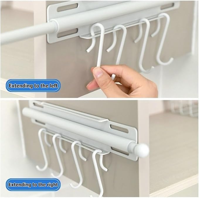 12" Valet Rod for Closet Pull Out, Retractable Slide Out Closet Valet Rod for Hanging Clothes, Closet Extender Hanging Rods With 4 Hooks (Black)