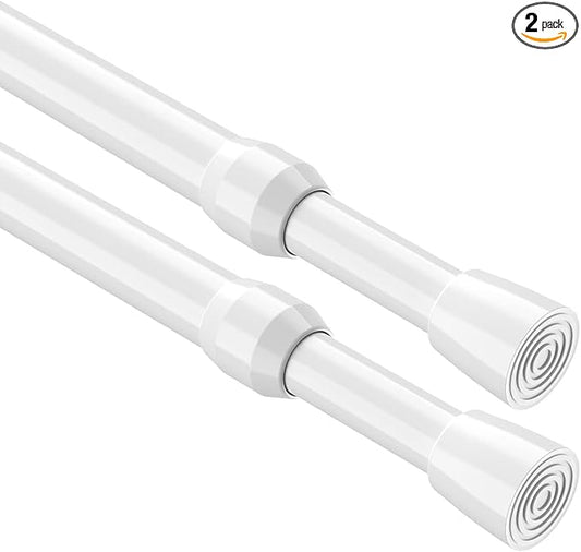 MEXAU 2Pack Tension Curtain Rod 26-39 inch Spring Tension Curtain Rod White Adjustable Spring Rod Extendable Tension Rod for Kitchen, Bathroom, Window, Bookshelf,Closet.