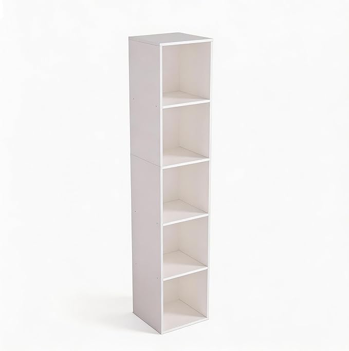 Cube Bookshelf, 5 Cube Storage Organizer, Freestanding 5 Tier Open Display Shelf with Eco-Friendly Melamine Surface for Home Office, Bedroom, Living Room, Study, White