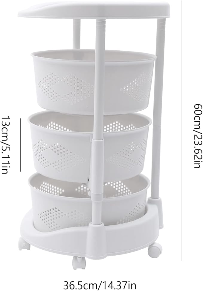 Kitchen Storage Cart 3 Tier Multi-Layer Storage Basket with Wheels Fruit Vegetable Storage Shelves Racks Rolling Storage Cart for Kitchen Living Room Bedroom, White (3 Tier)