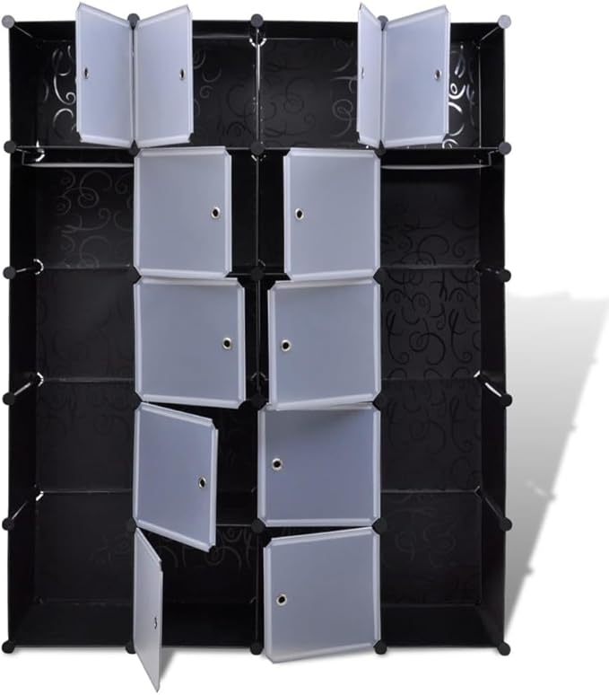 Modular Storage Cabinet Black and White Plastic Large with 14 Compartments for Home Organization and Durable Construction