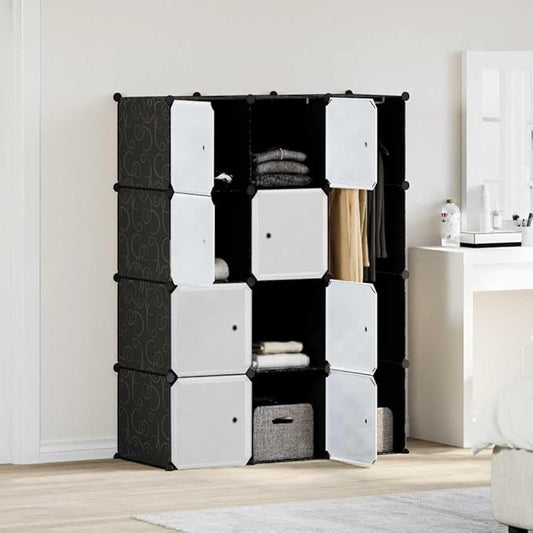 Modular Cabinet Black and White Plastic and Chromed Steel with Nine Compartments for Flexible Storage and Modern Home Organization