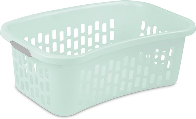 Sterilite 18 Pack HipHold Laundry Basket, Plastic Rectangle Clothes Hamper with Comfort Grip Handles & Reinforced Rim, 1.5 Bushel Capacity, Mint