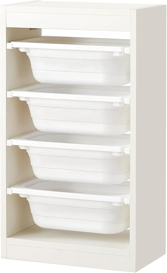 Beright Storage Combination with Bins, Toy Storage Organizer for Kids, Multipurpose Children Cabinet Organizer for Books and Toys with 4 Small Bins, Floor, White