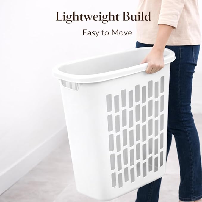 Rectangular Plastic Laundry Hamper, Slim Space-Saving Design for Narrow Areas, Open Top Clothes Basket for Laundry, Bathroom or Closet, White