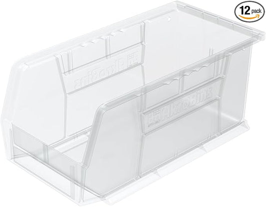 Akro-Mils 30230 AkroBins Plastic Storage Bins, Space-Saving Stackable Bins for Garage, Pantry, Craft Organization, 11" x 5" x 5", Clear, 12-Pack