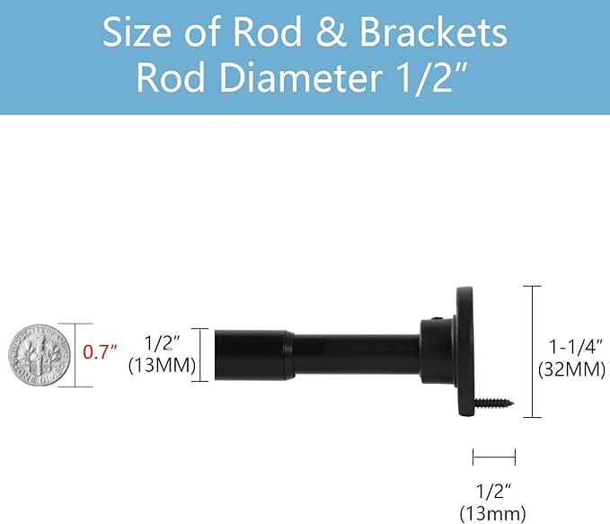 TYRON Small Thin Skinny Closet Rod for Hanging Clothes, 1/2" Diameter, 18 to 30 In. Adjustable Slim Closet Rod, Metal Closet Bar Hanging Rod for Closet Wardrobes Laundry RV (Black,1 Pcs)