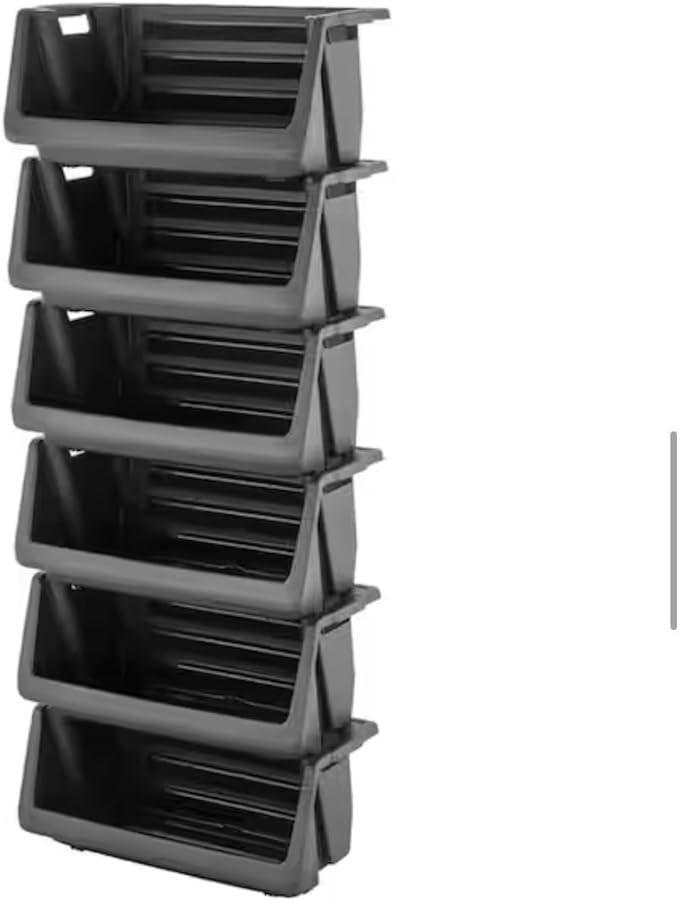 55 Gallon Stackable Storage Bin, Black, Heavy Duty, Space Saving, Multipurpose