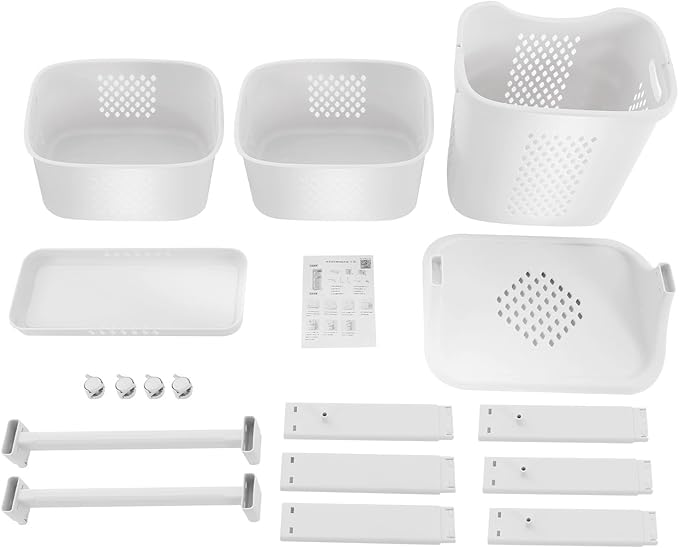 Rolling Laundry Hamper Cart with Wheels, 3 Tier White Laundry Baskets, Clothes Hamper with Portable Storage Baskets for Kitchens, Bathrooms, Bedrooms, Classrooms, Laundry Rooms
