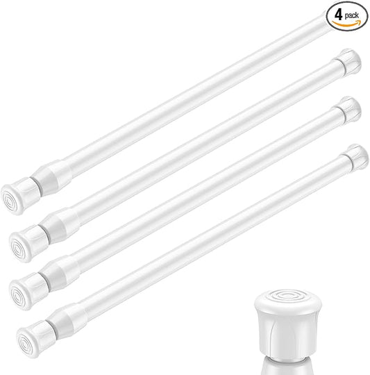AIZESI 4PCS White Spring Tension Rods 12 to 19 Inch Adjustable Short Curtain Rods Tension Extendable Curtain Rod Mini Tension Rods for Small Windows Closet Cupboard