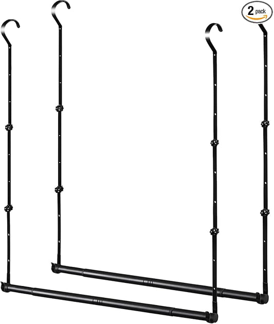 Adjustable Closet Rods for Hanging Clothes 2 Pack Heavy Duty Closet Extender Hanging Rod Double Hanging Closet Bar Space-Saving Closet Lower Extender for Clothing Organizer