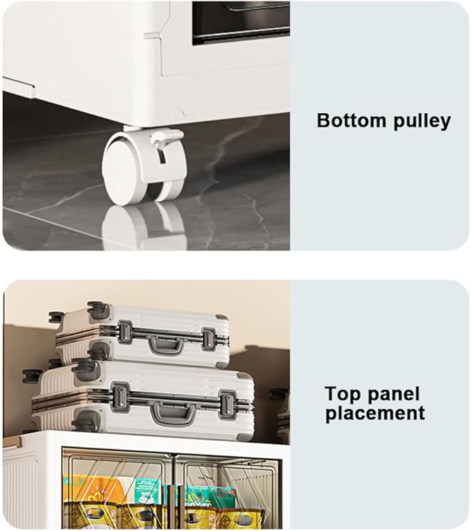 4 Tier Stackable Storage Bins with Lids, 21QT Plastic Stackable Storage Bins, Foldable Storage Bins with Wheels & Doors, Storage Cabinet for Bedroom, Living Room,Office