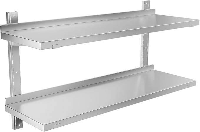 Stainless Steel Shelf, 39.4" x 12.6" Commercial Floating Wall Shelf with Brackets, 110Lbs Capacity, Adjustable Double-Layer Metal Heavy Duty Storage Rack for Restaurant, Kitchen Bar Home Hotel