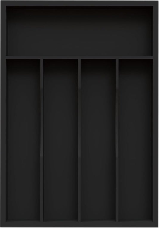 Bamboo Silverware Organizer, Kitchen Drawer Organizer, Utensil Holder, Cutlery Tray & Spoon Flatware Storage with Grooved Drawer Dividers (Black, 9.5''W x 13.5''D)