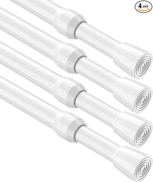 MEXAU Tension Curtain Rod 4Pcs Tension Rod 26-39 Inch Small White Spring Curtain Rod Anti-Rust Spring Tension Rod for Window Closet Rod No Drilling Adjustable