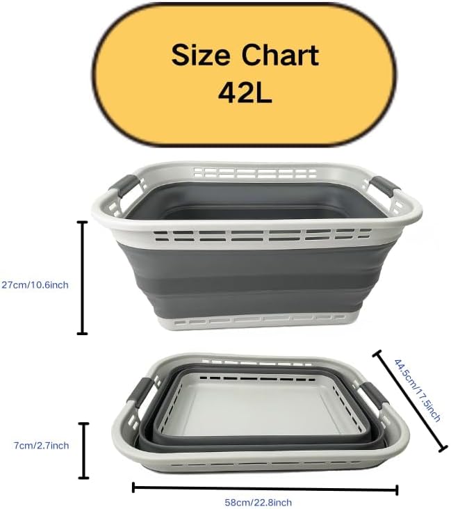 SAMMART 42L (11 gallons) Collapsible Plastic Laundry Basket - Portable Pop Up Storage Container/Organizer - Portable Hamper - Space Saving Easy Storage (Grey/Steel Grey (Set of 2))