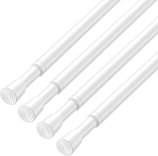 AIZESI Spring Tension Rods Adjustable Tension Curtain Rod Small Tension Rod No Drilling Expandable Spring Loaded Curtain Tension Rod（White,18" to 28"-4Pcs)